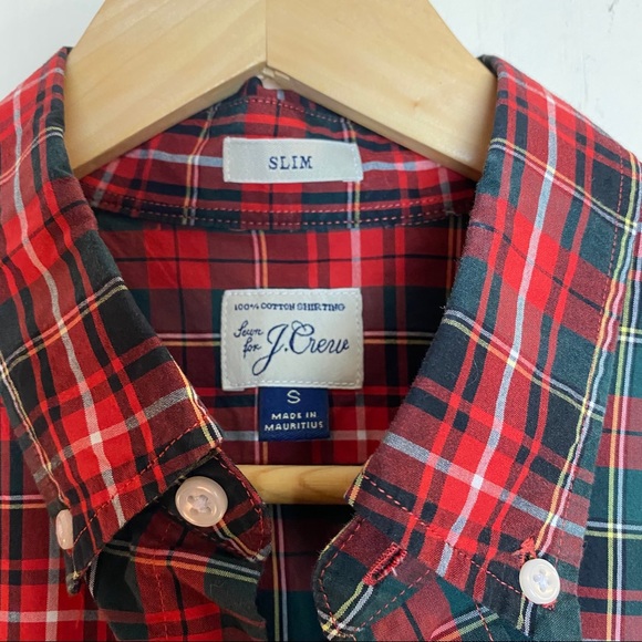 J Crew Red Holiday Plaid Cotton Button Up Shirt Men’s Size Small - Picture 7 of 8